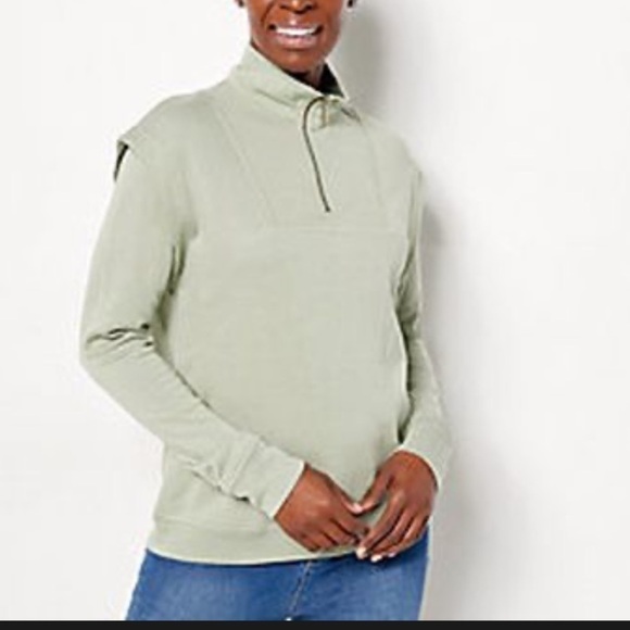 Laurie Felt French Terry Cotton Rayon Half-Zip Pullover Size XXS Sandstone - Picture 6 of 8